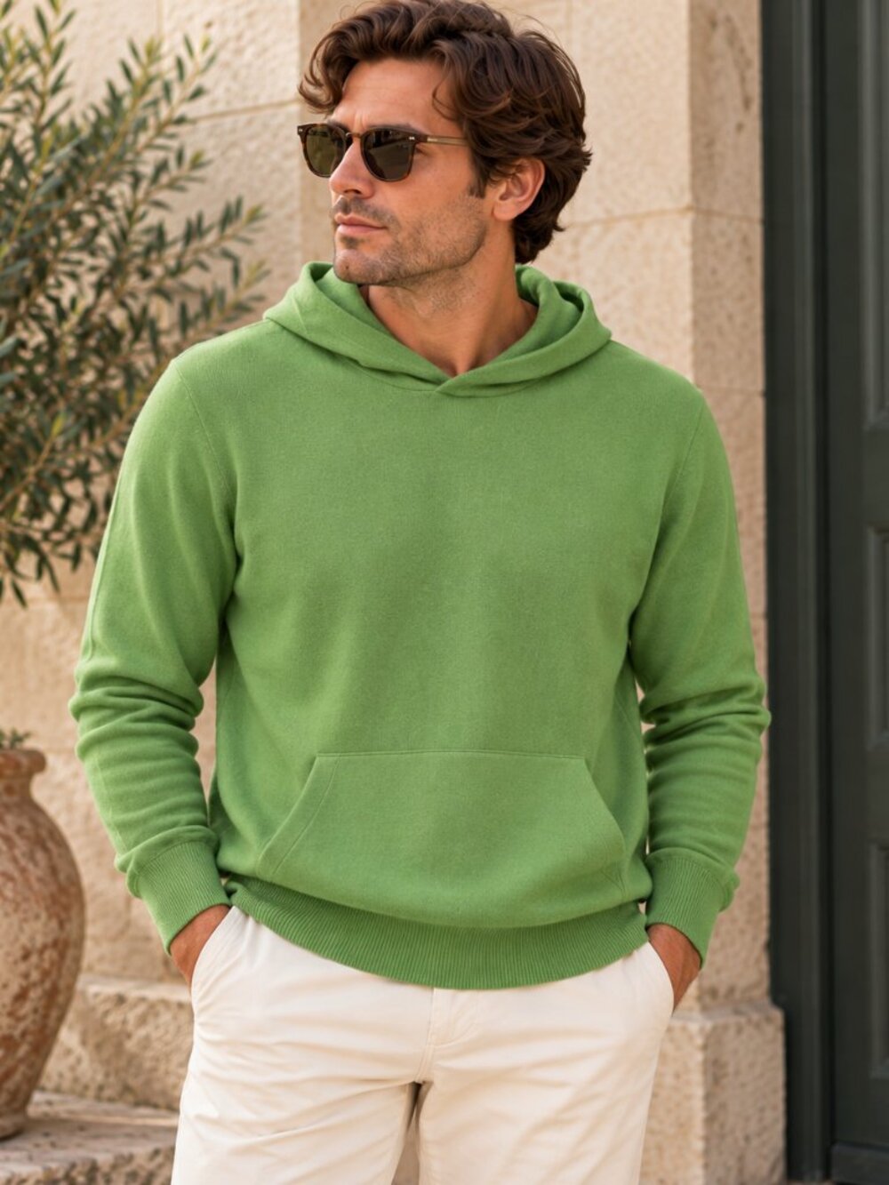 Polo Ralph Lauren 100% Cashmere Hoodie Mens XL Green Pullover Sweater Luxe Italy